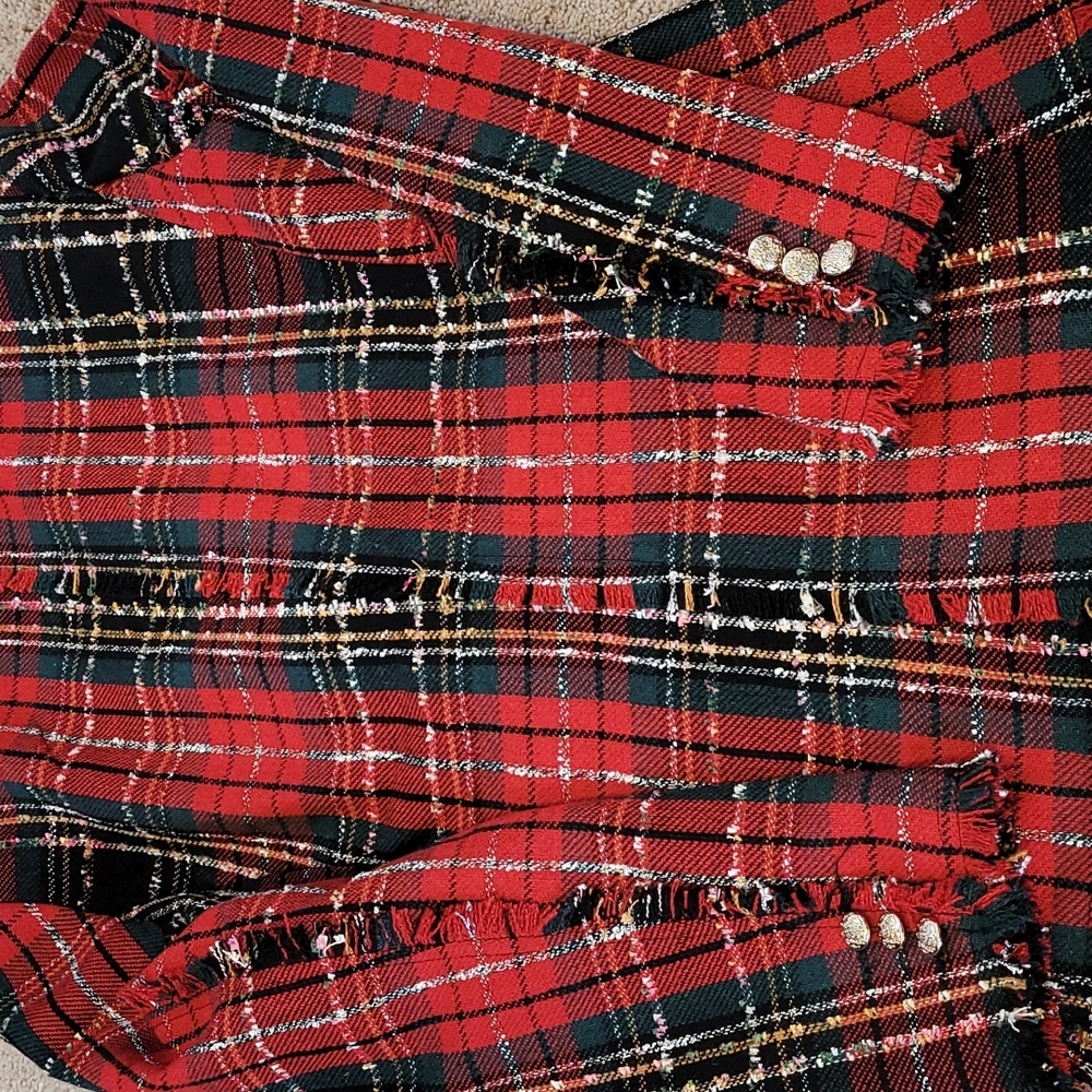 Rachel Zoe Tweed Plaid Red Black Jacket - Picture 13 of 17